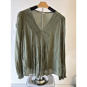 Nanette Lepore Women's Pleated Tunic V Neck‎ Green Loose Fit Size Large